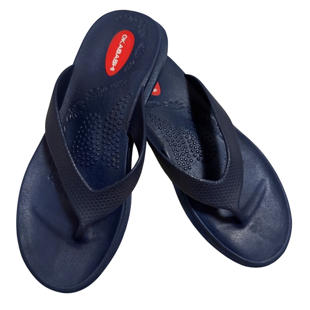 Okabashi Maui Flip Flops Women Small Navy Blue Ergonomic Made in USA Sandals
